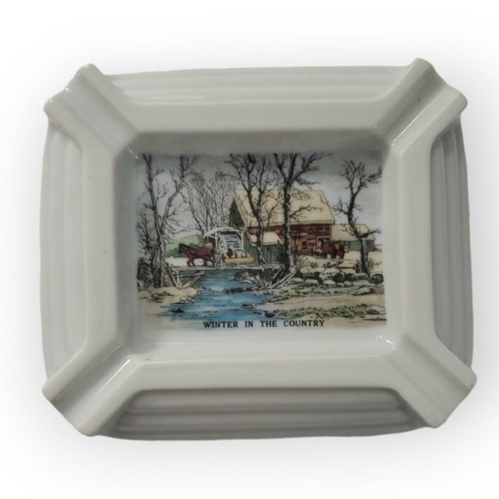 Vintage Americana Currier & Ives 3829 Winter In The Country Art Deco Ashtray